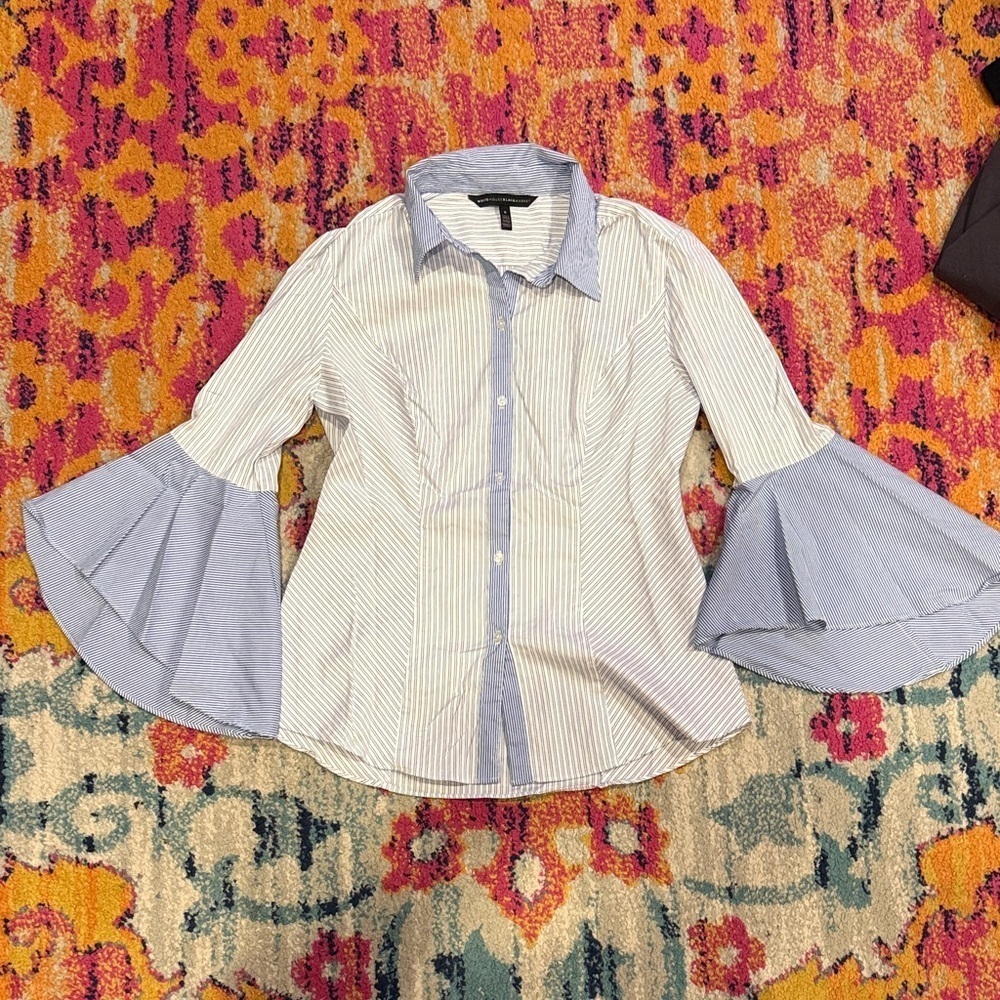 White House Black Market Striped Bell Sleeve Shirt